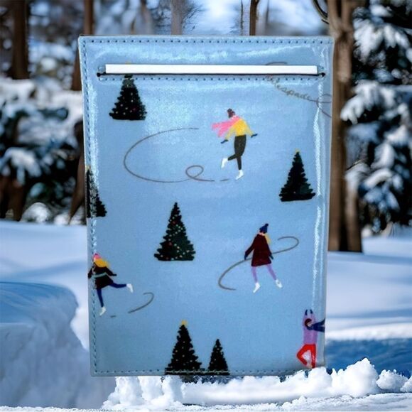 KATE SPADE NWT PASSPORT HOLDER DAYCATION SKATERS WITH CHRISTMAS TREES - Picture 4 of 10
